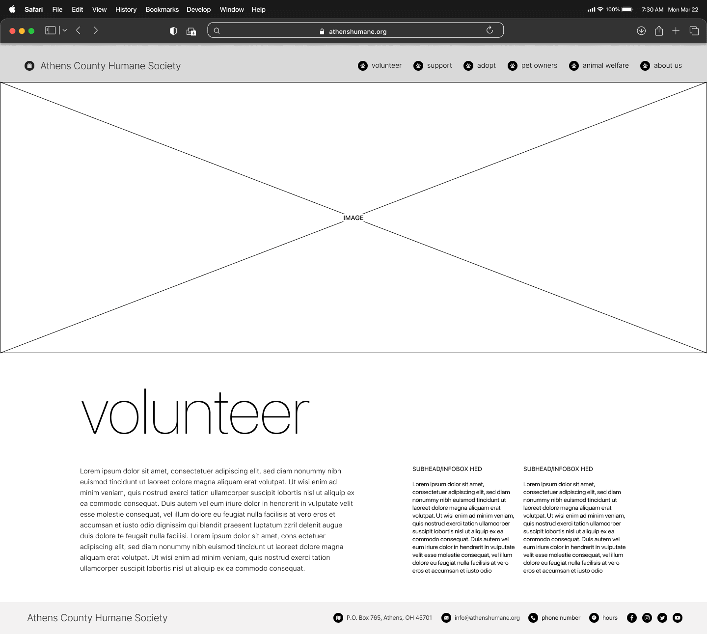 Low-fidelity volunteer page wireframe